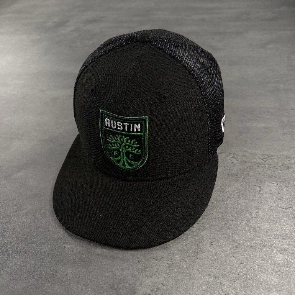 Austin FC Soccer‎ Snapback Hat New Era Cap Black Green 9Fifty Mesh Patch Trucker
